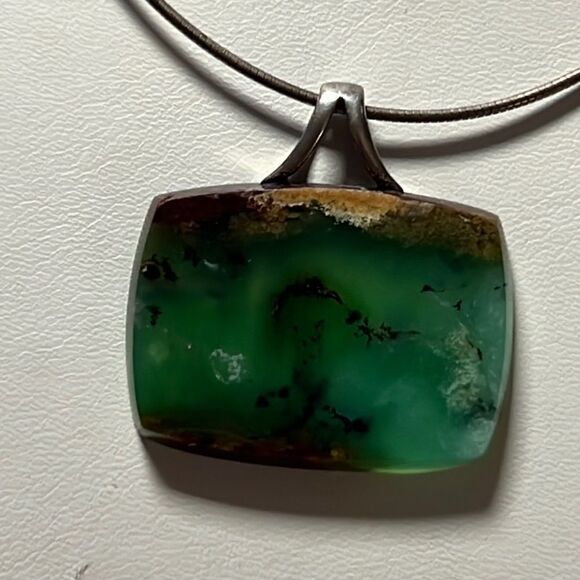 Natural Chrysoprase Sterling Silver Snake Chain Necklace - Picture 3 of 12